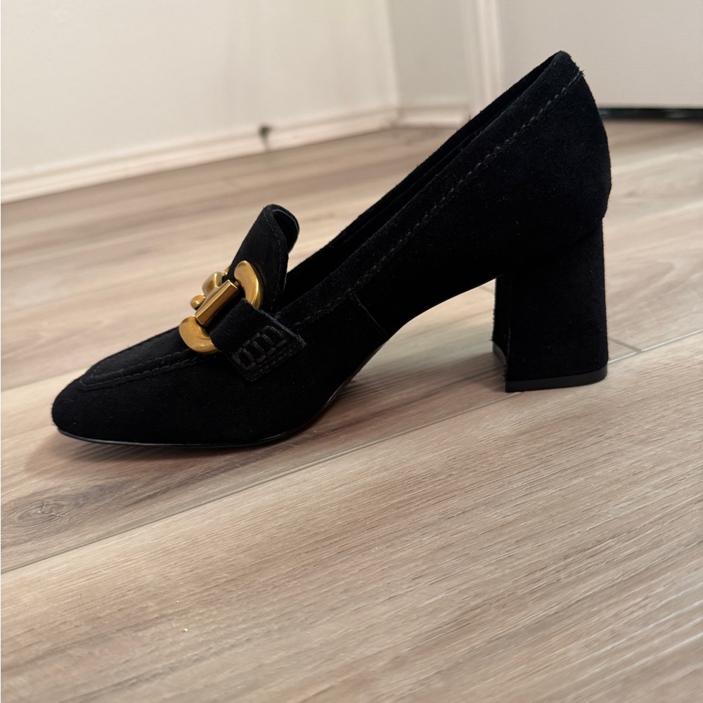 Boden| Like-New Black Suede Loafers with Gold Accent Women’s Size 38 - Picture 3 of 8